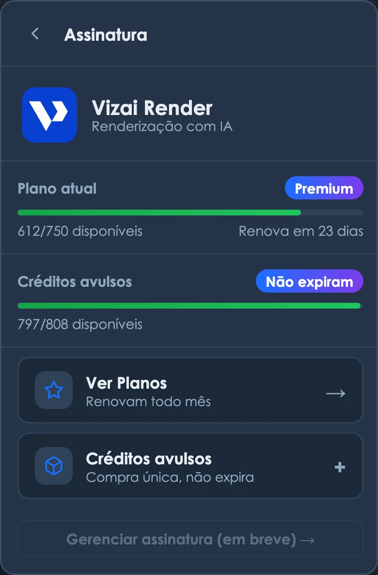 Painel Assinatura do Vizai Render