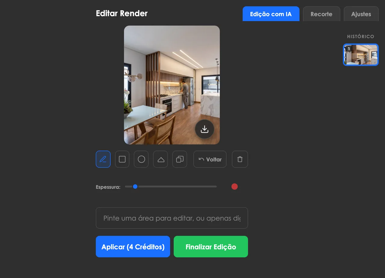 Janela Editar Render com a aba Edição com IA